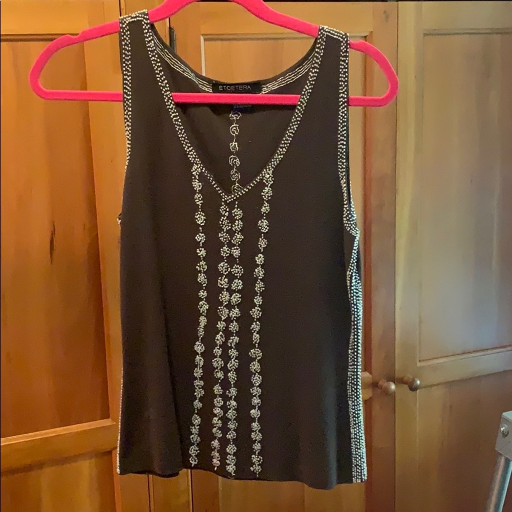 Brown knit tank top with beading